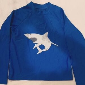 MOTT50 Blue Shark Graphic Boys Long Sleeve Swim / Sun Protection Shirt, Size 10